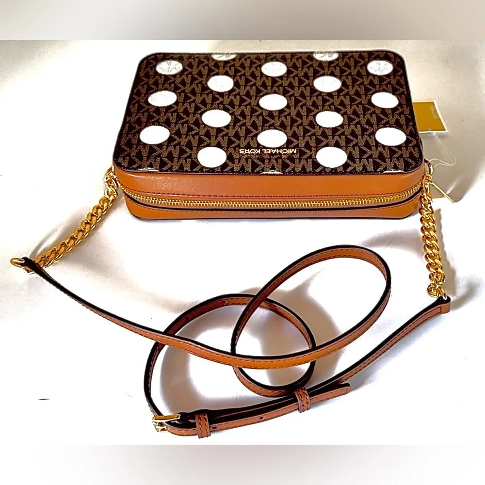 Jet Set Large Polka Dot Signature Logo Michael Kors Crossbody Bag - Picture 8 of 9